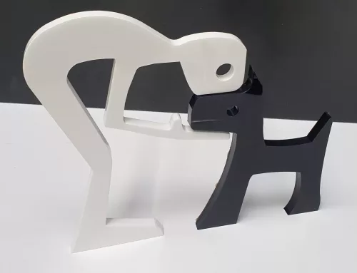 Man and Dog made from Acrylic. Made from Black and White Acrylic 230mm Tall x 260mm Wide.
